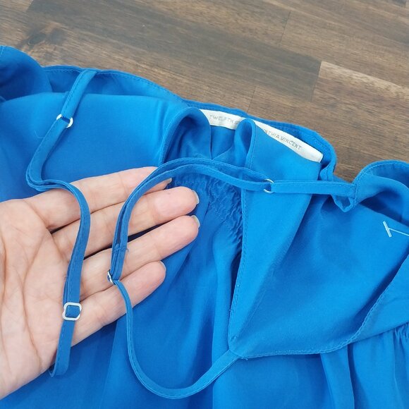 100% Silk Mini Slip Dress Blue Medium Strappy Twelfth Street by Cynthia Vincent. - Picture 5 of 9